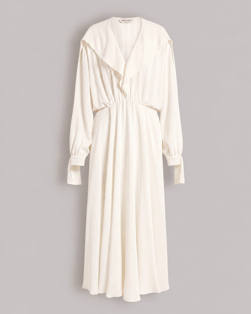 Enver satin long dress with ruffles White Alberta Ferretti Boutique Online 0