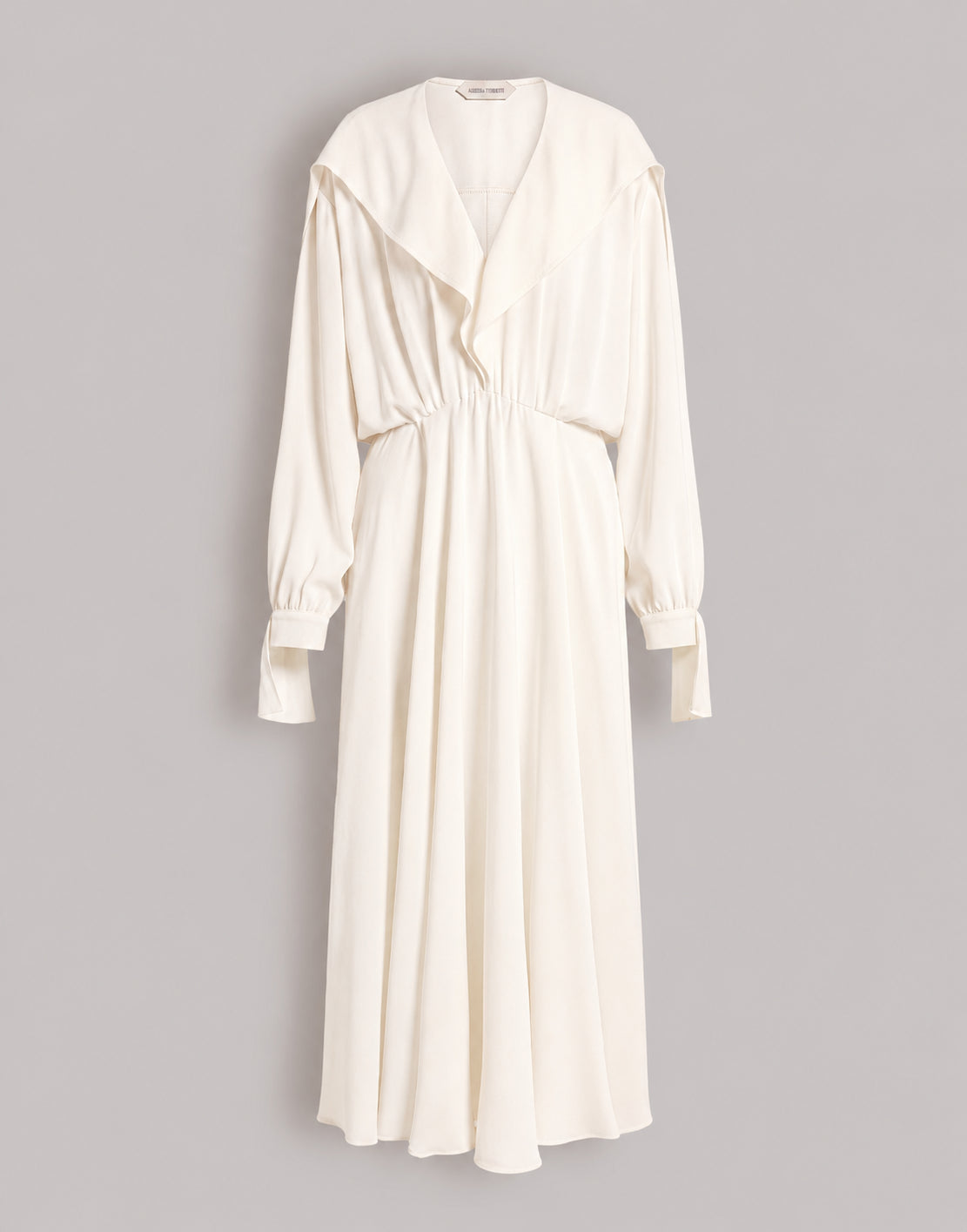 Langes Enver-Satin-Kleid mit Rüschen Weiß Alberta Ferretti Boutique Online 1