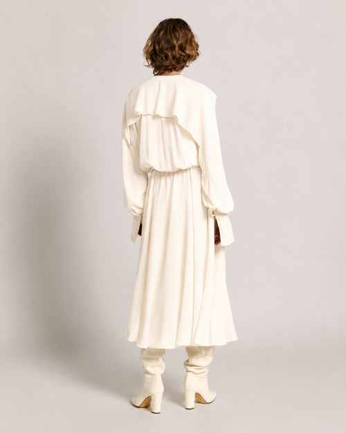 Enver satin long dress with ruffles