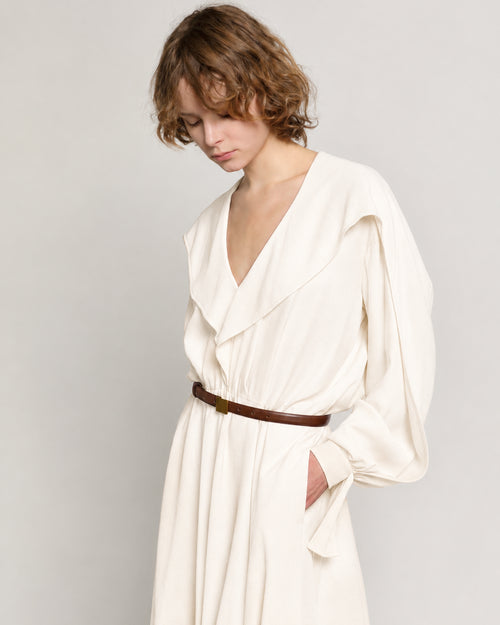 Enver satin long dress with ruffles