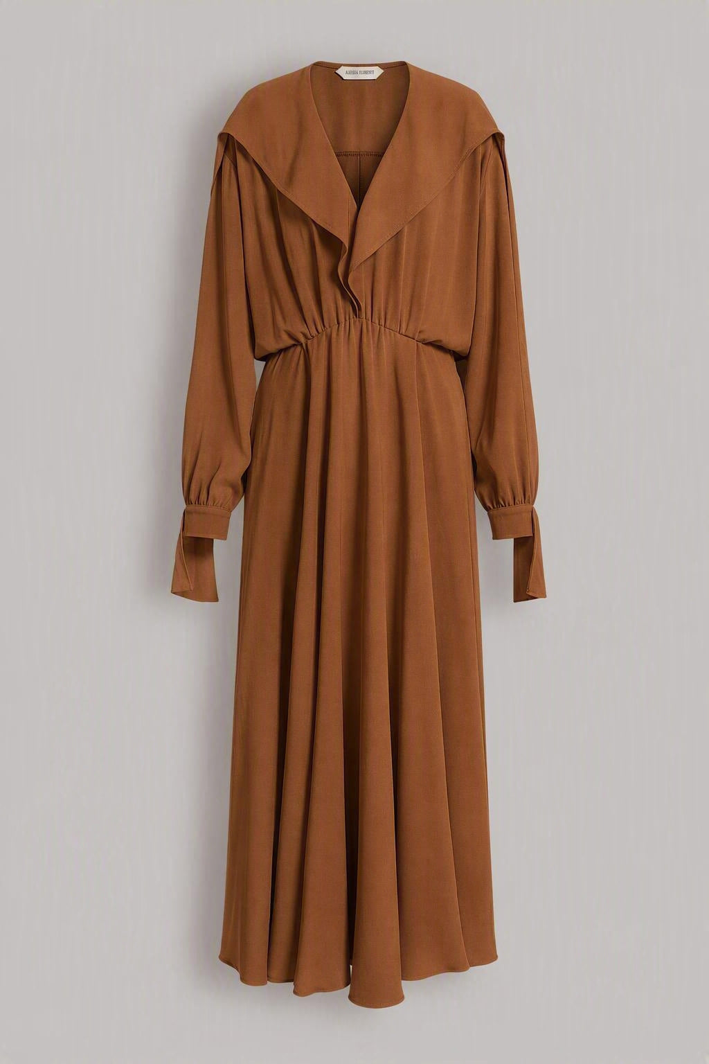 Langes Enver-Satin-Kleid mit Rüschen Braun Alberta Ferretti Boutique Online 1