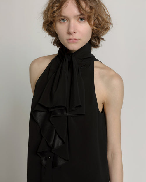 Enver satin short dress with front ruffles