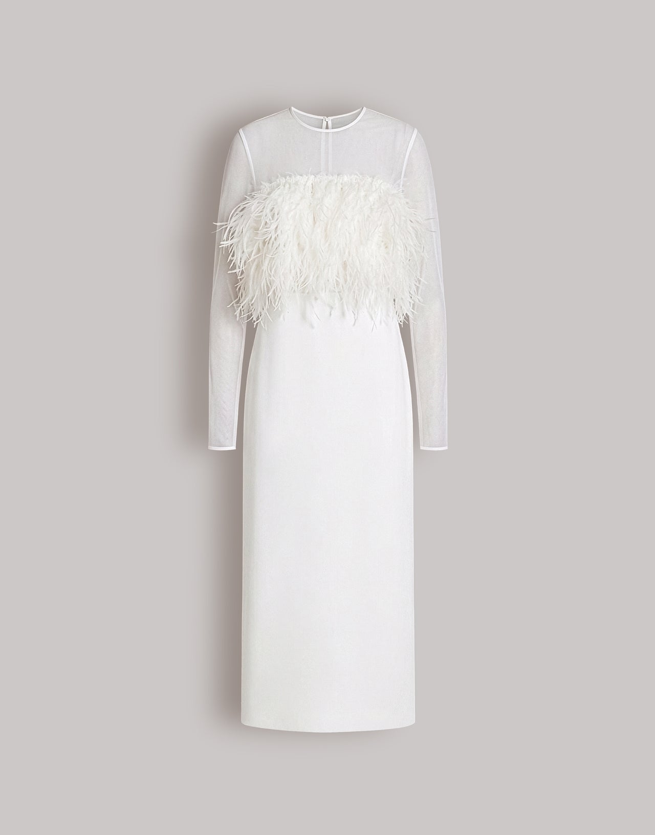 Enver satin long dress with feathers and chiffon sleeves 白色 Alberta Ferretti Boutique Online 1