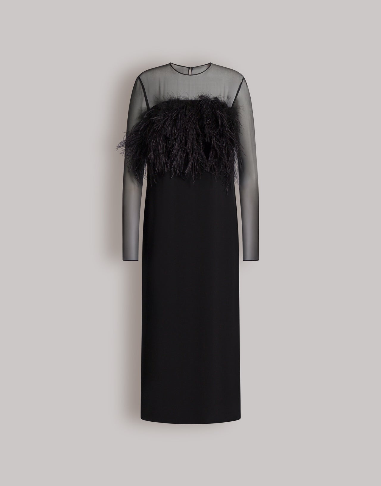 Enver satin long dress with feathers and chiffon sleeves 黑色 Alberta Ferretti Boutique Online 1