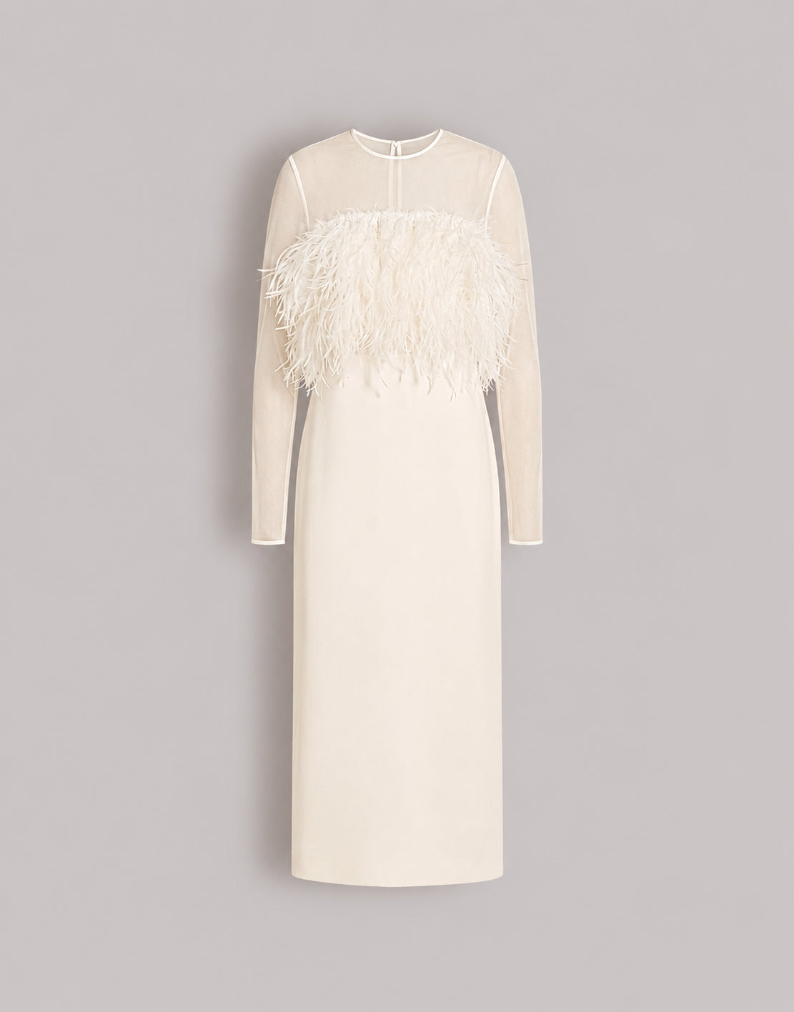 Enver satin long dress with feathers and chiffon sleeves White Alberta Ferretti Boutique Online 1
