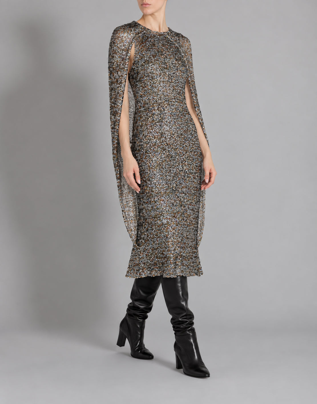 Robe Midi à Cape en Paillettes Multicolor Argent Alberta Ferretti Boutique Online 2
