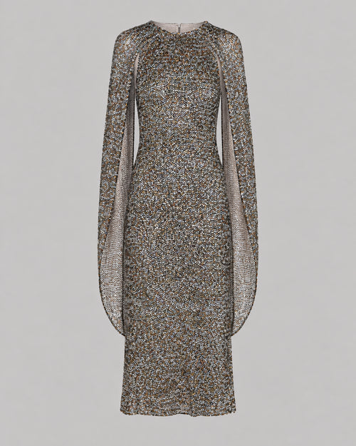 Multicolor Sequin Cape Midi Dress Silver Alberta Ferretti Boutique Online 0