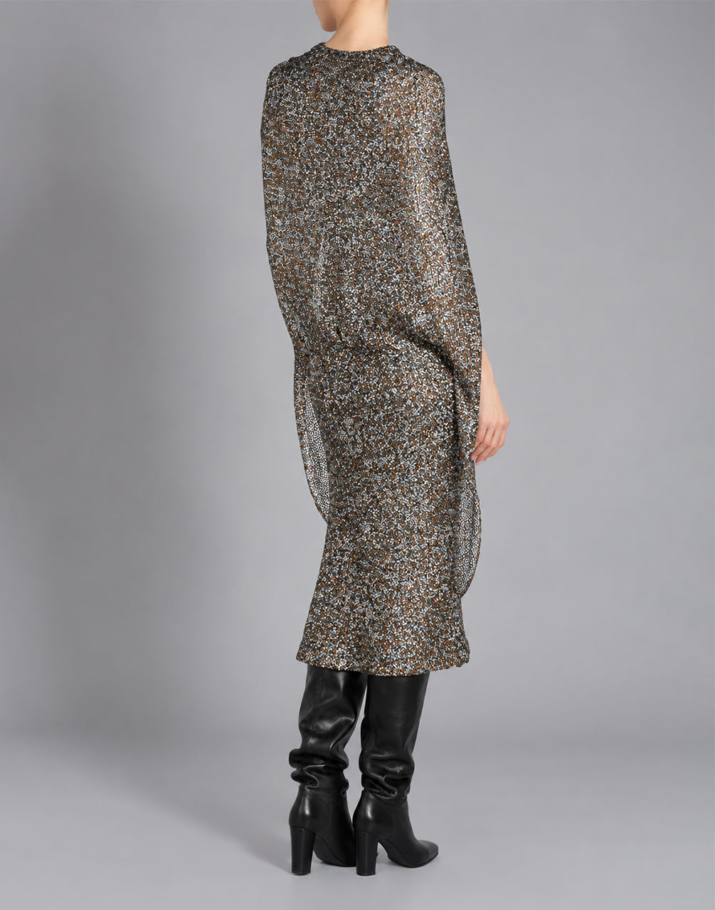 Robe Midi à Cape en Paillettes Multicolor Argent Alberta Ferretti Boutique Online 3