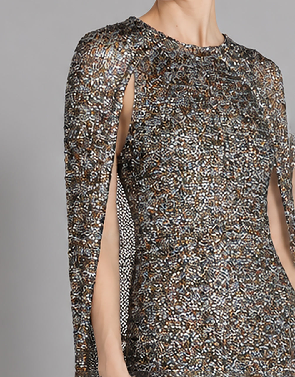 Robe Midi à Cape en Paillettes Multicolor Argent Alberta Ferretti Boutique Online 4
