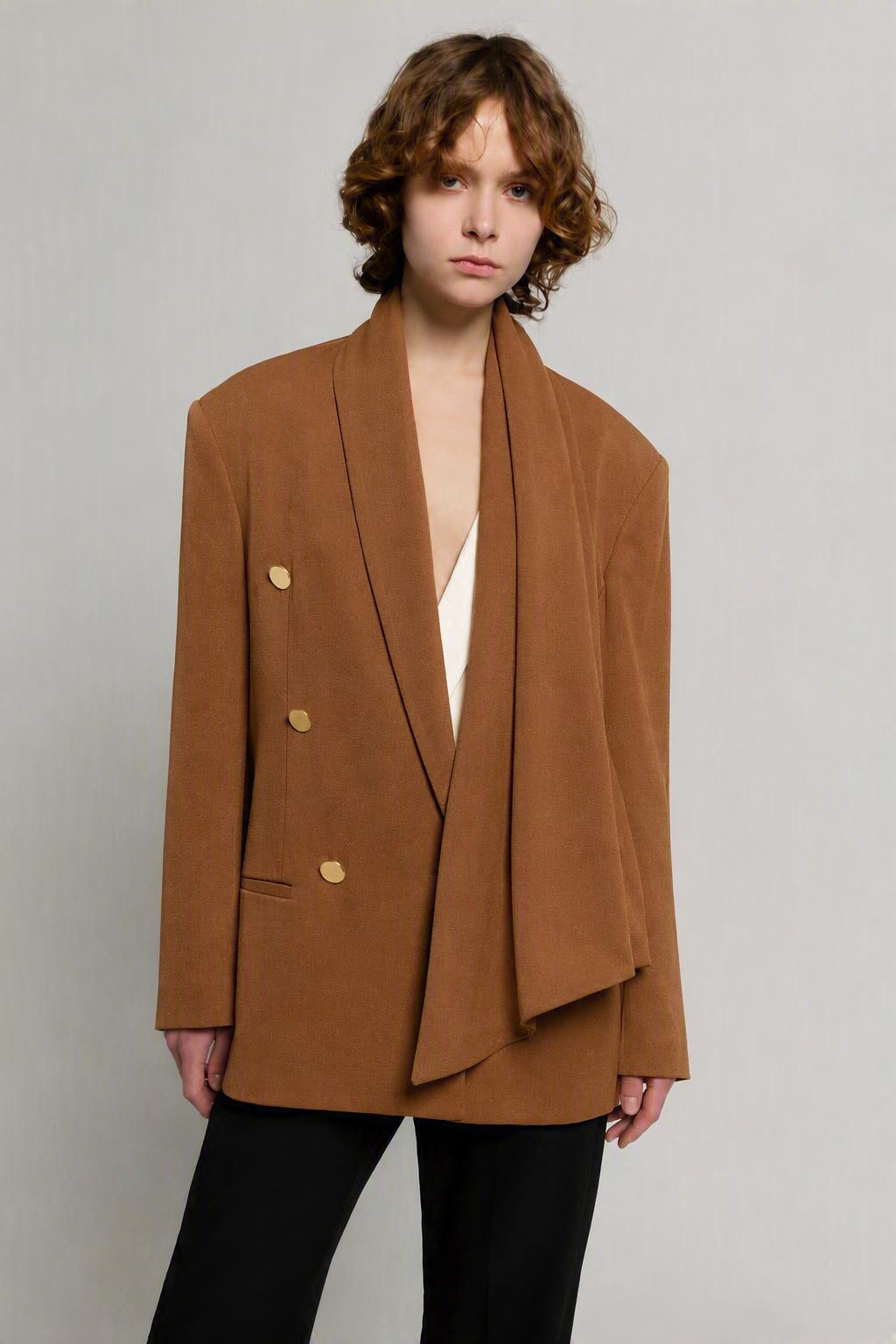 Enver satin double-breasted jacket Brown Alberta Ferretti Boutique Online 4