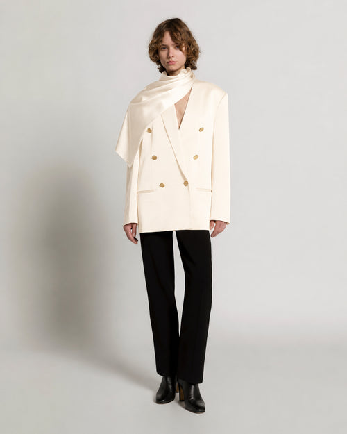 Enver satin double-breasted jacket White Alberta Ferretti Boutique Online 1