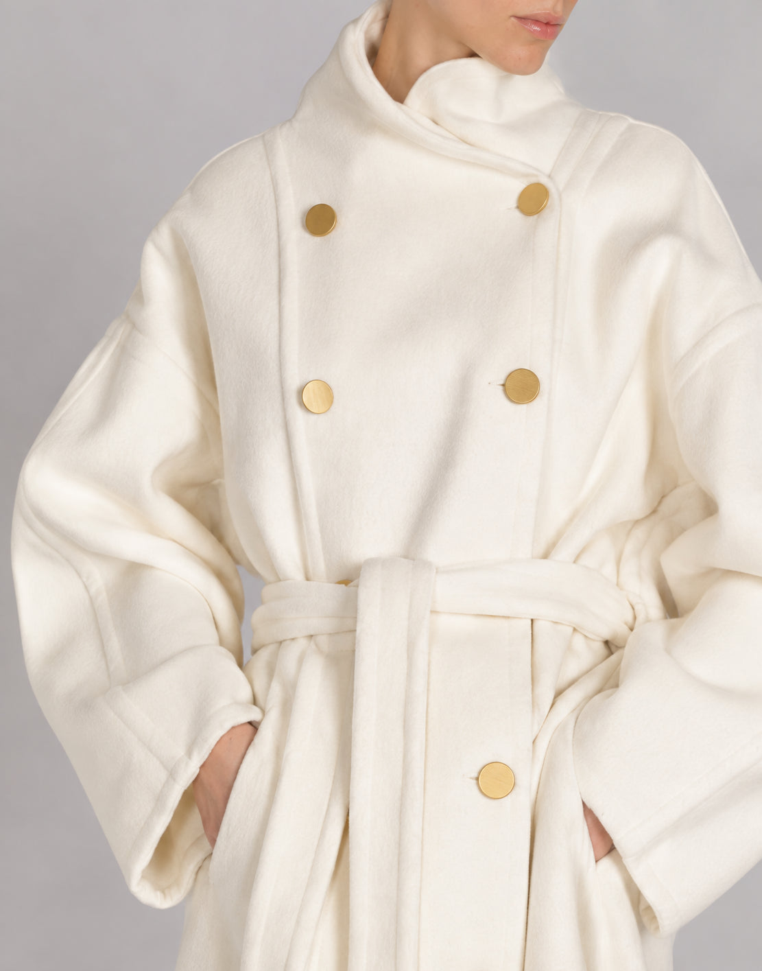 Double-Breasted Wool and Cashmere Double Cloth Long Coat 象牙 Alberta Ferretti Boutique Online 4
