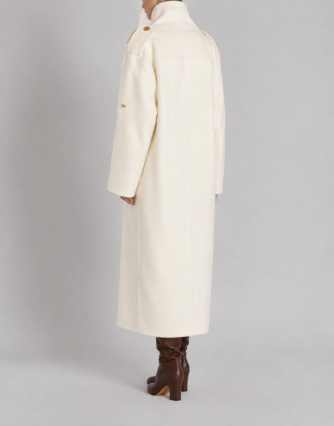 Double-Breasted Wool and Cashmere Double Cloth Long Coat 象牙 Alberta Ferretti Boutique Online 3