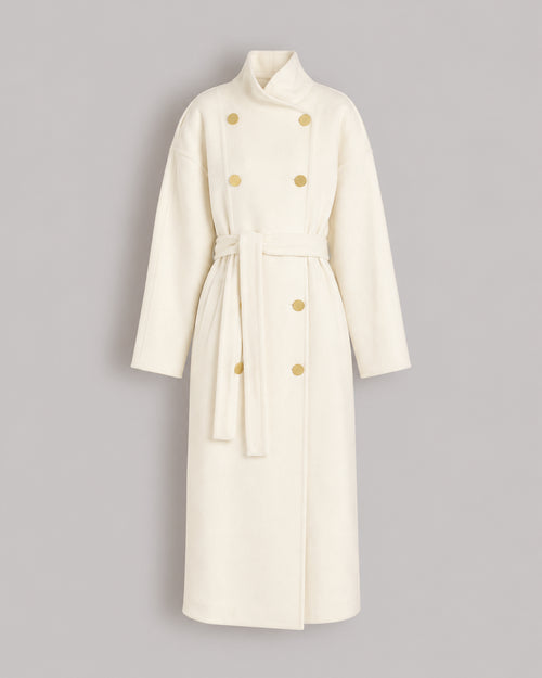 Cappotto Lungo in Panno Lana e Cashmere Avorio Alberta Ferretti Boutique Online 0