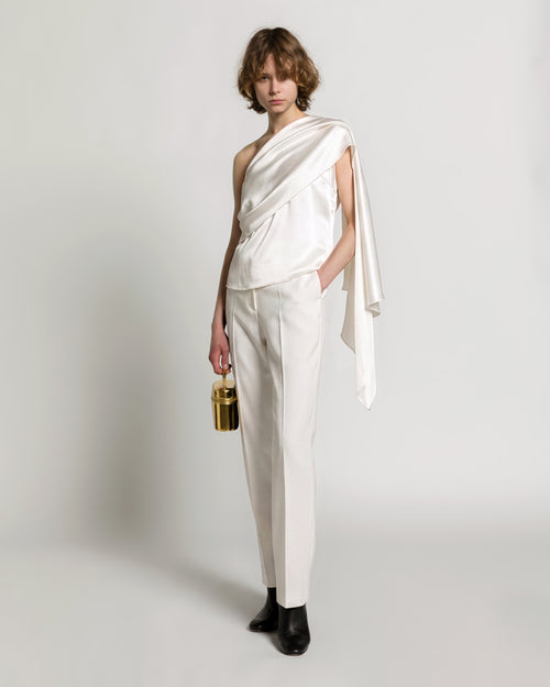 Top asymétrique en satin avec drapé 白色 Alberta Ferretti Boutique Online 1