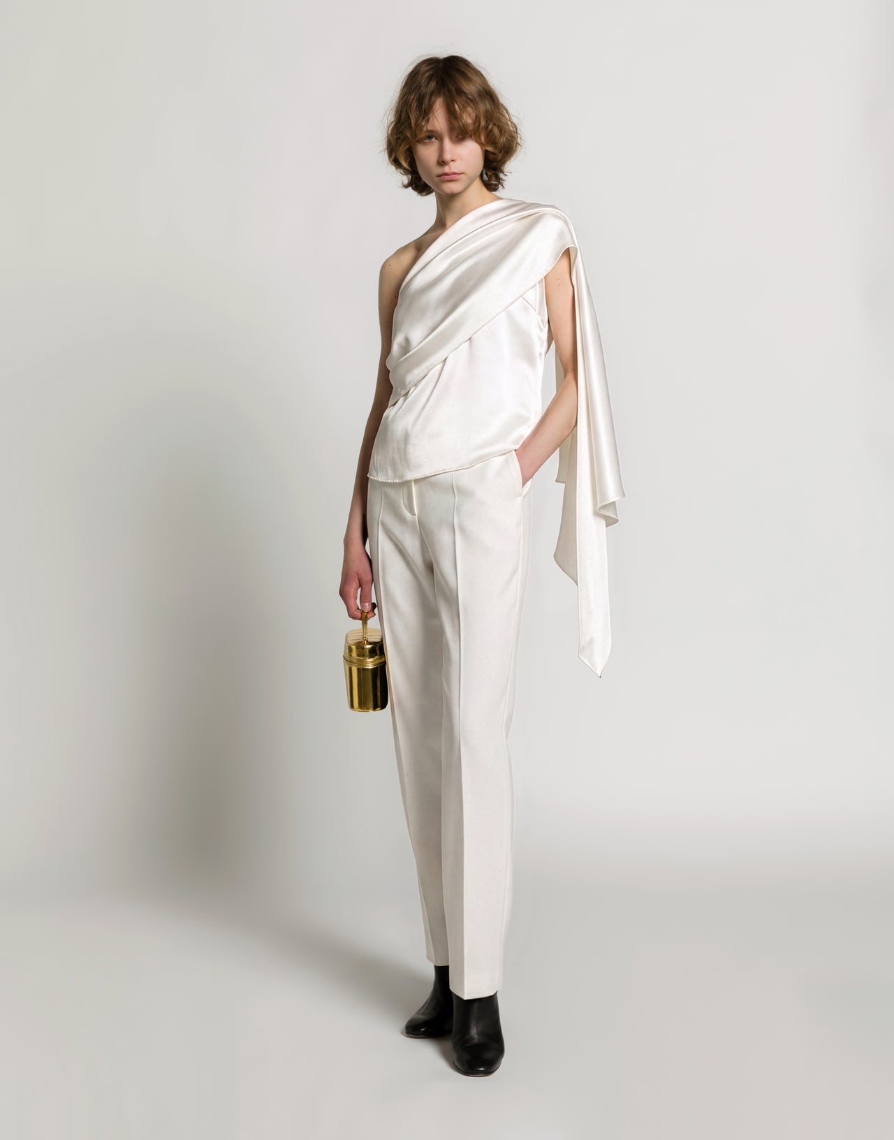 Satin one-shoulder top with drape White Alberta Ferretti Boutique Online 2