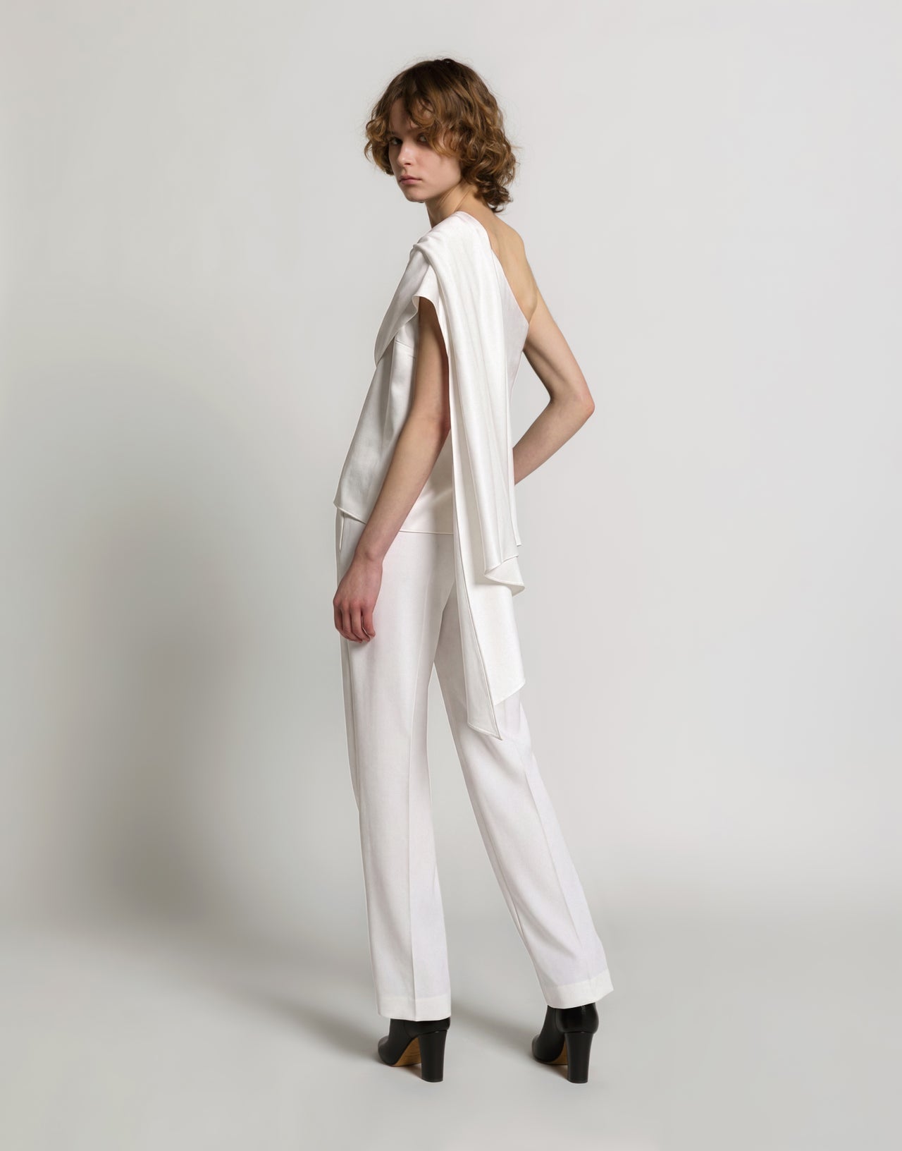 Satin one-shoulder top with drape White Alberta Ferretti Boutique Online 3
