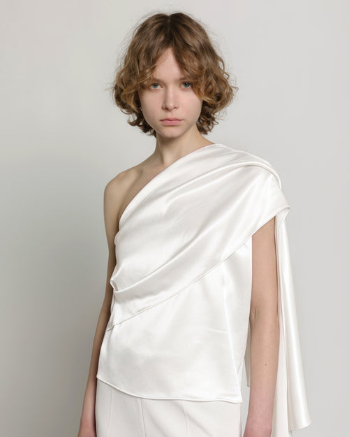 Top asymétrique en satin avec drapé 白色 Alberta Ferretti Boutique Online 0