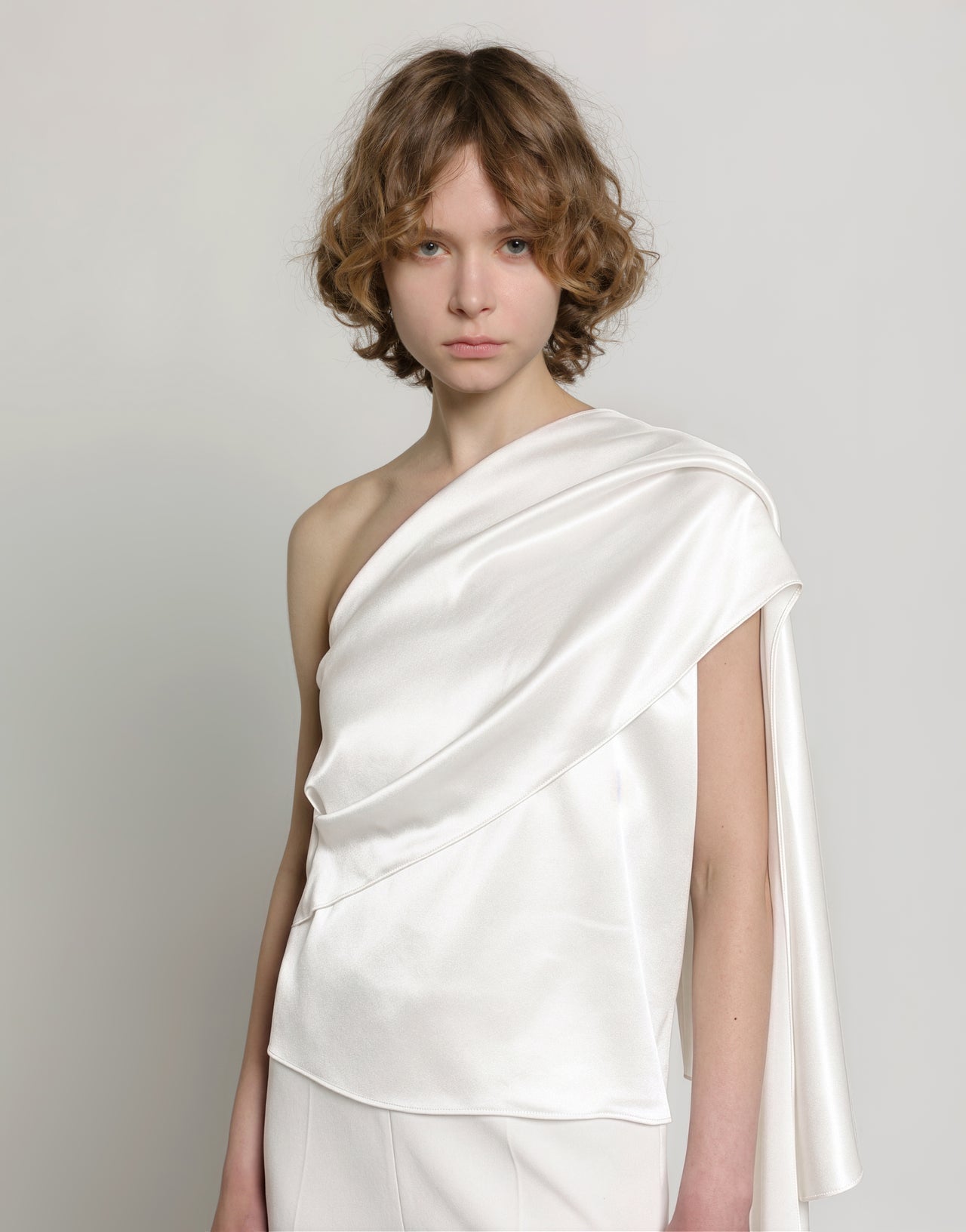 Satin one-shoulder top with drape White Alberta Ferretti Boutique Online 4