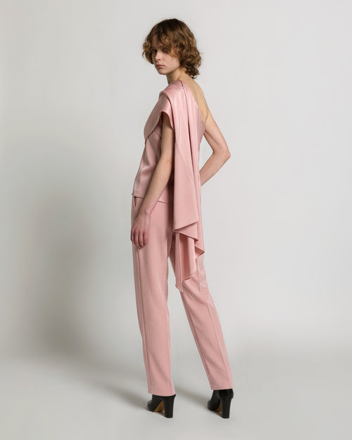 Satin one-shoulder top with drape