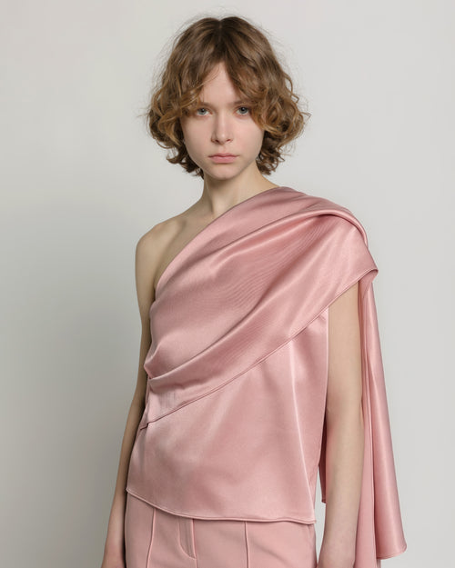 Satin one-shoulder top with drape