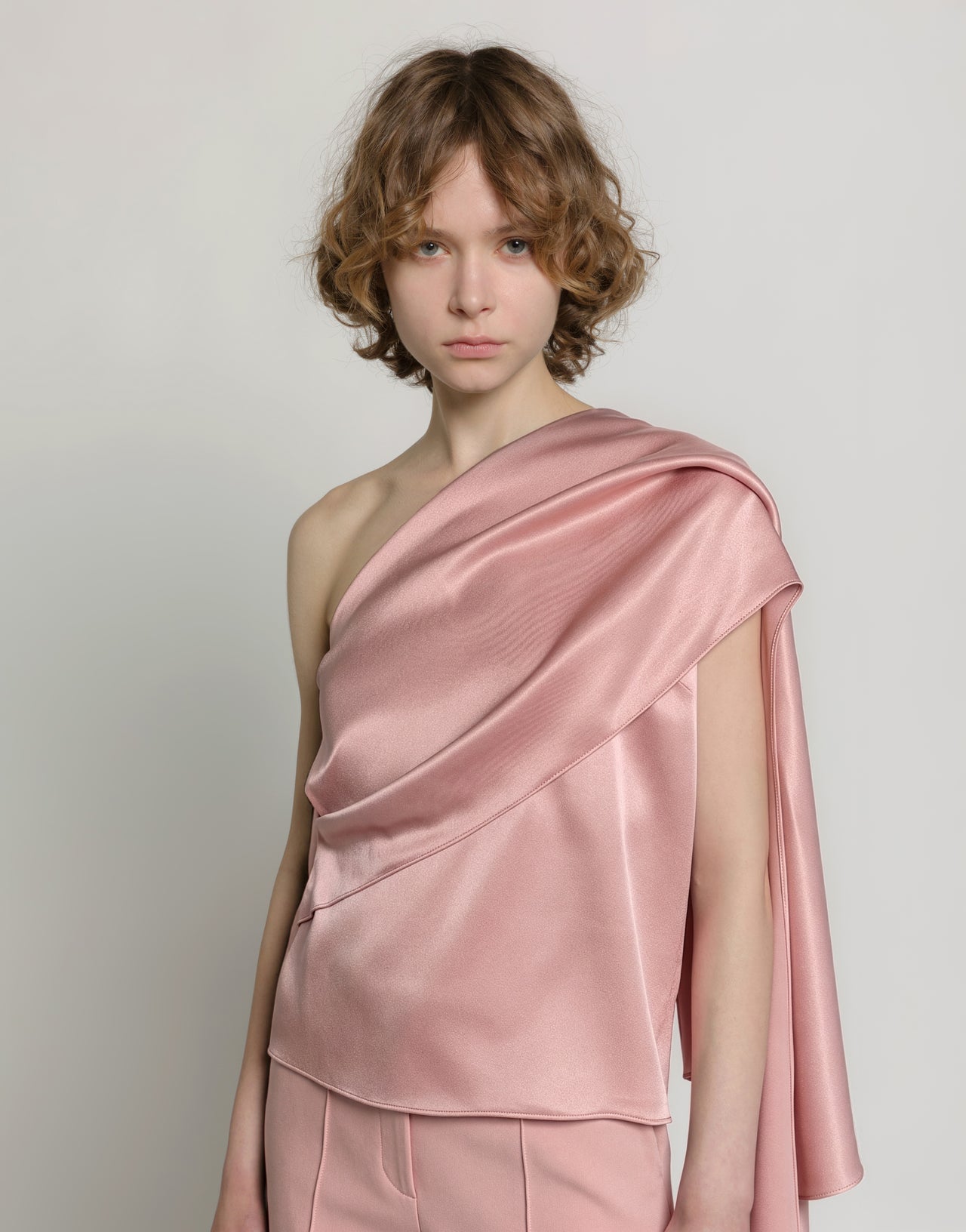 Satin one-shoulder top with drape Pink Alberta Ferretti Boutique Online 4