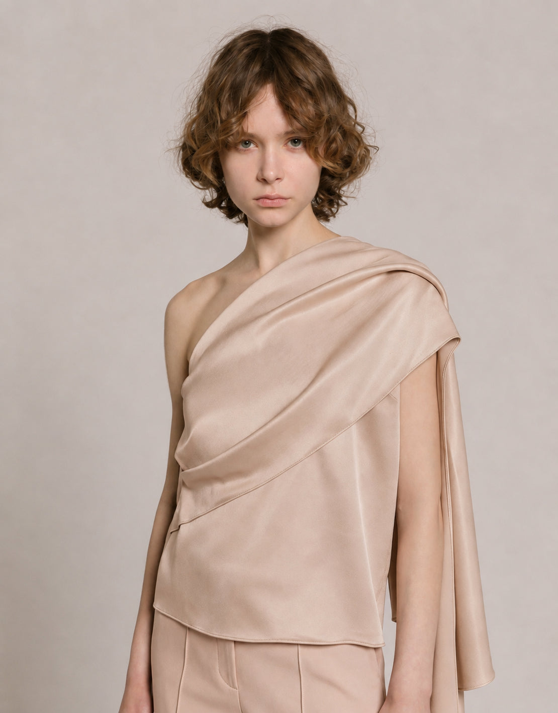 Satin one-shoulder top with drape Pink Alberta Ferretti Boutique Online 4