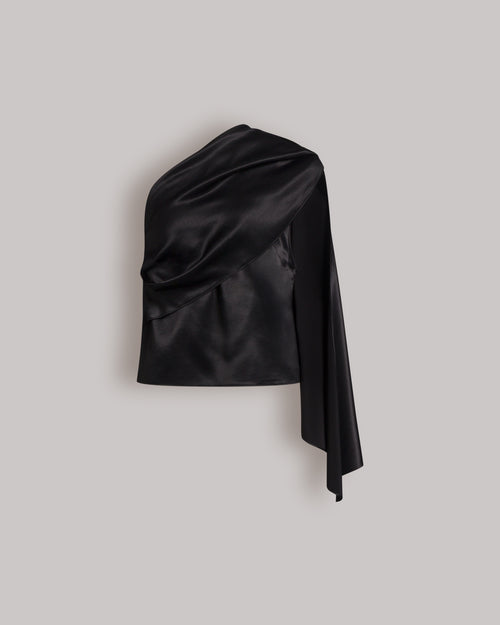 Satin one-shoulder top with drape Black Alberta Ferretti Boutique Online 0