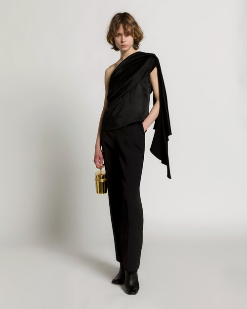 Satin one-shoulder top with drape Black Alberta Ferretti Boutique Online 1