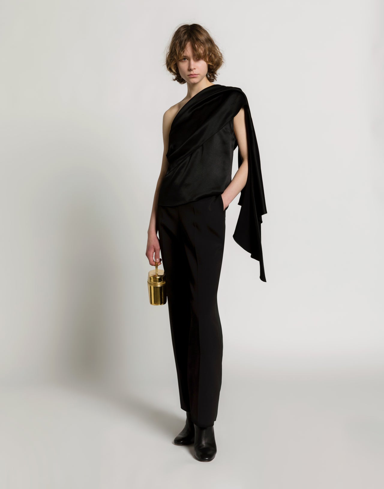 Satin one-shoulder top with drape Black Alberta Ferretti Boutique Online 2