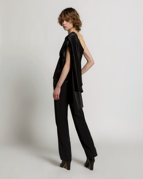 Satin one-shoulder top with drape