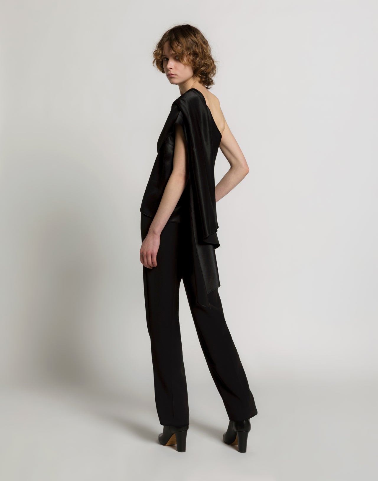 Satin one-shoulder top with drape Black Alberta Ferretti Boutique Online 3