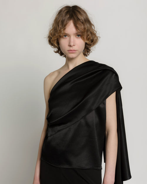 Satin one-shoulder top with drape