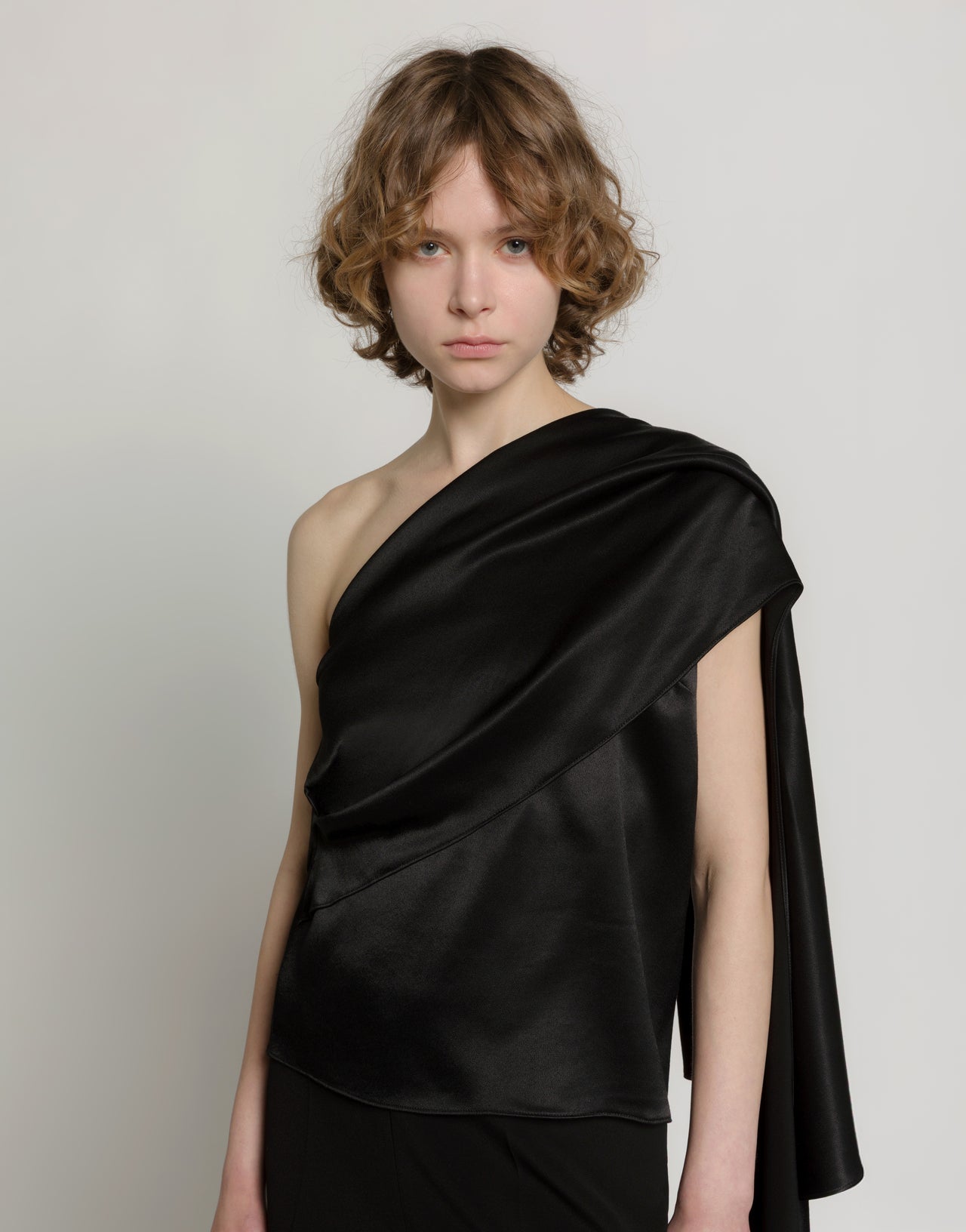 Satin one-shoulder top with drape Black Alberta Ferretti Boutique Online 4
