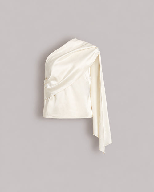Satin one-shoulder top with drape White Alberta Ferretti Boutique Online 0