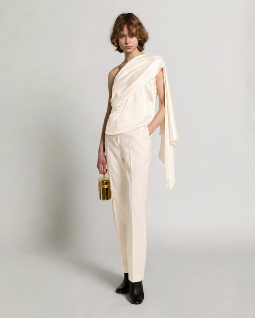 Satin one-shoulder top with drape White Alberta Ferretti Boutique Online 1