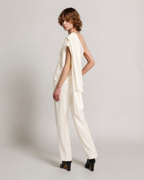 Satin one-shoulder top with drape