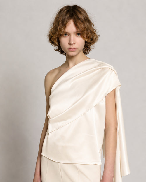 Satin one-shoulder top with drape