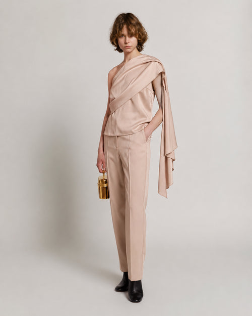 Asymmetrisches Satin-Top mit Drapierung 粉红色 Alberta Ferretti Boutique Online 1