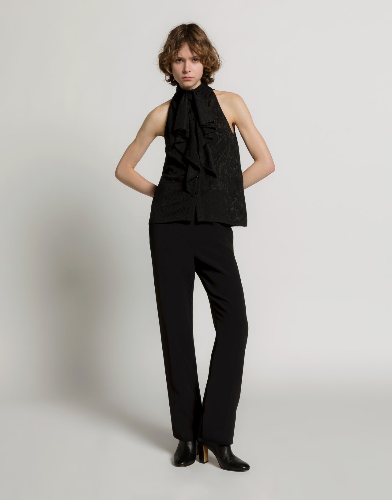 Wool lace halter top with ruffles Black Alberta Ferretti Boutique Online 2