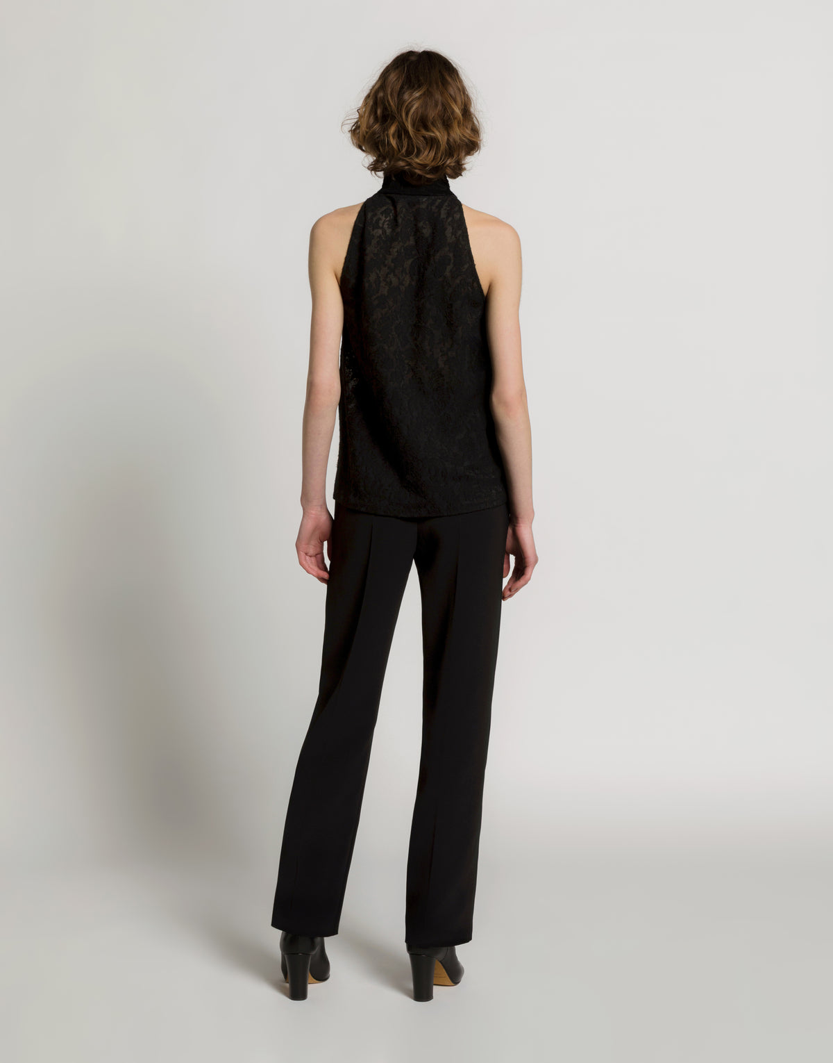 Wool lace halter top with ruffles Black Alberta Ferretti Boutique Online 3