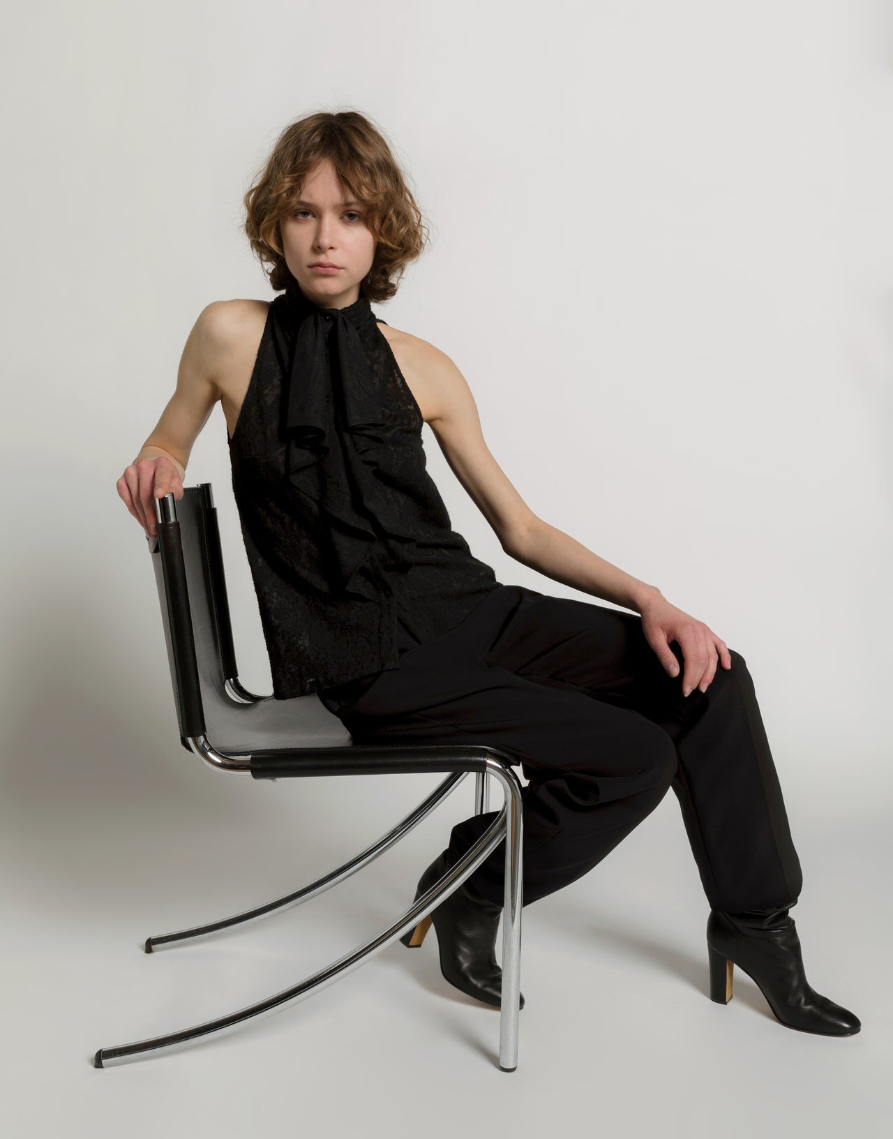 Wool lace halter top with ruffles Black Alberta Ferretti Boutique Online 4