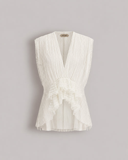 Embroidered Tulle Top with Ruffle White Alberta Ferretti Boutique Online 0