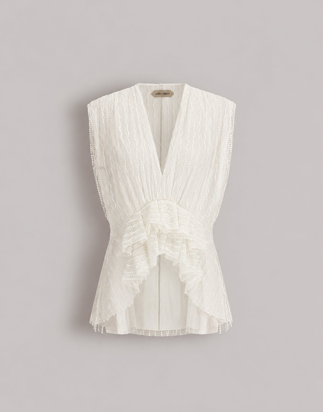 Embroidered Tulle Top with Ruffle White Alberta Ferretti Boutique Online 1