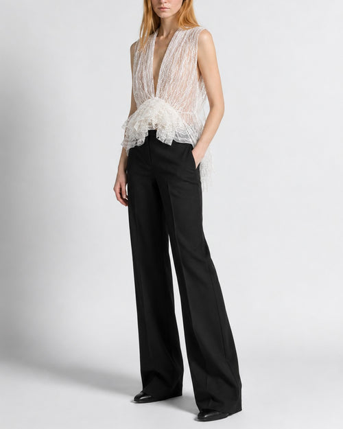 Embroidered Tulle Top with Ruffle White Alberta Ferretti Boutique Online 1