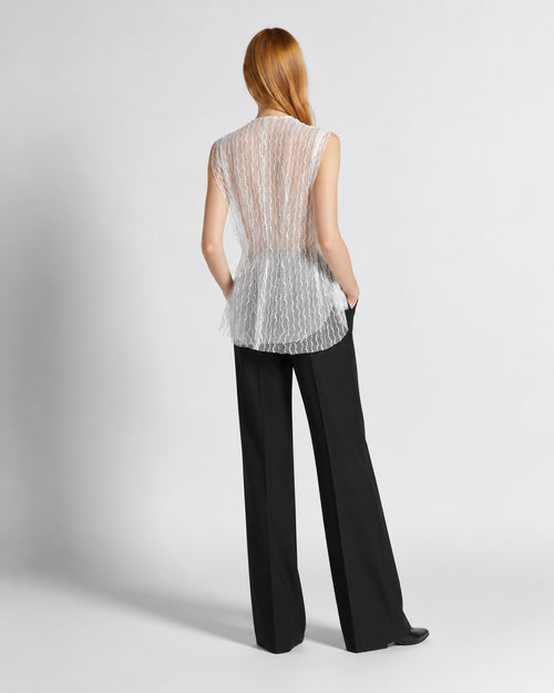 Embroidered Tulle Top with Ruffle