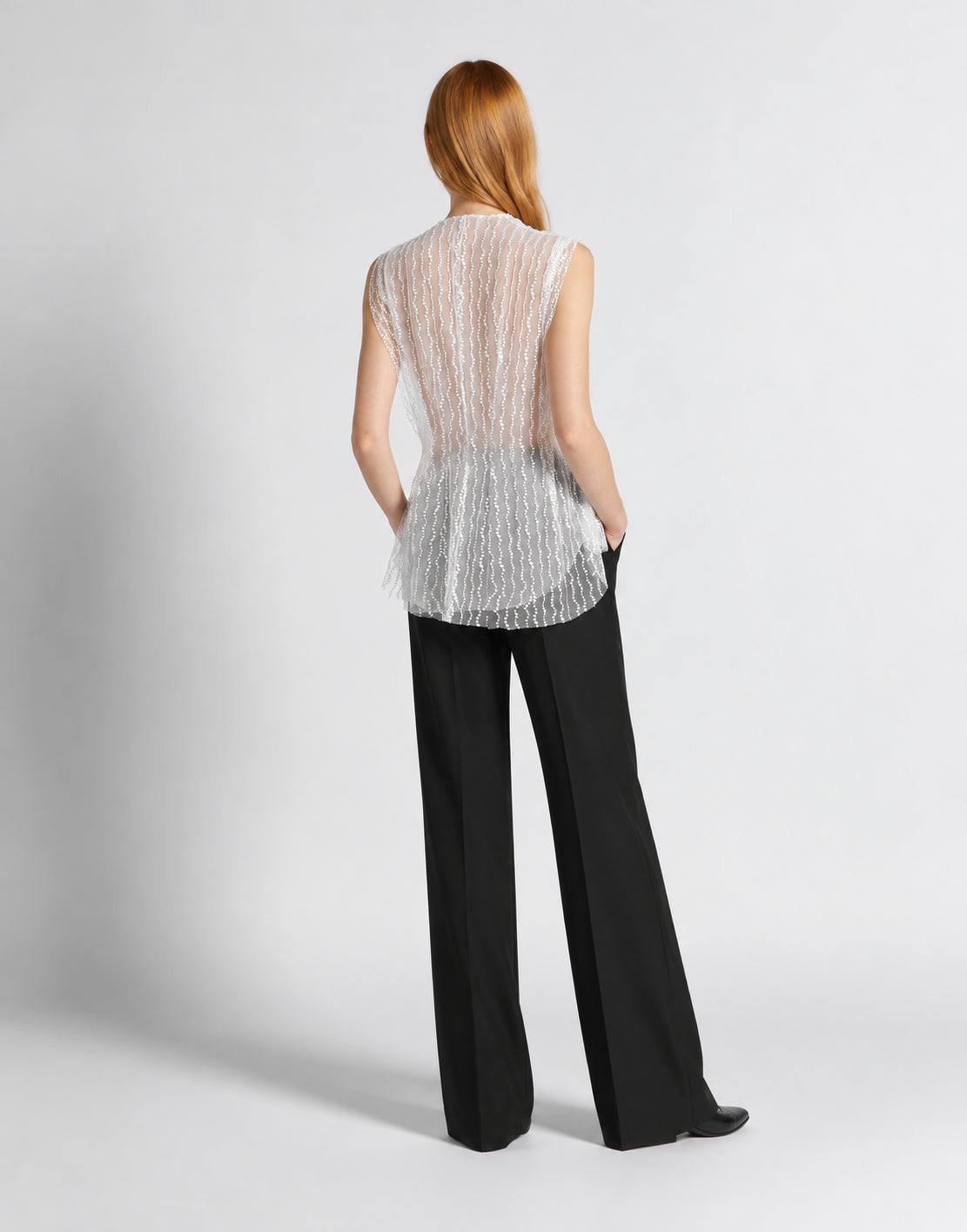 Embroidered Tulle Top with Ruffle White Alberta Ferretti Boutique Online 3