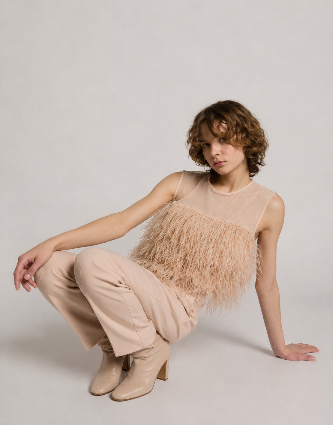 Top de enver satin con plumas Pink Alberta Ferretti Boutique Online 4
