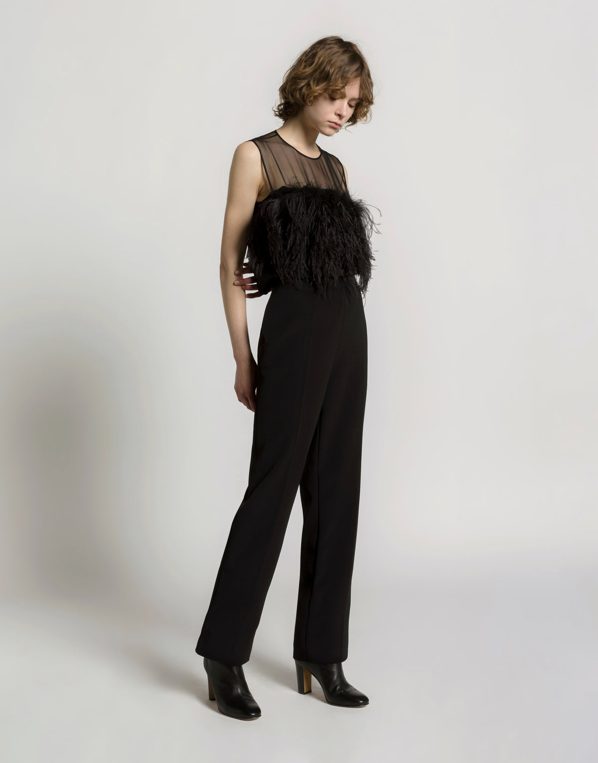 Enver satin top with feathers Black Alberta Ferretti Boutique Online 2