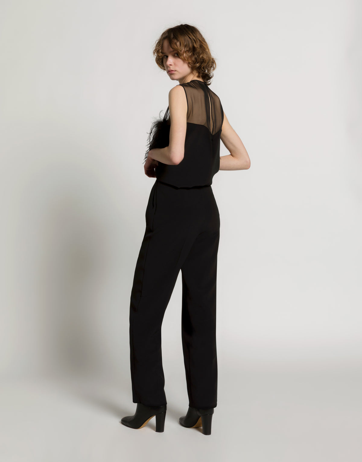 Enver satin top with feathers Black Alberta Ferretti Boutique Online 3